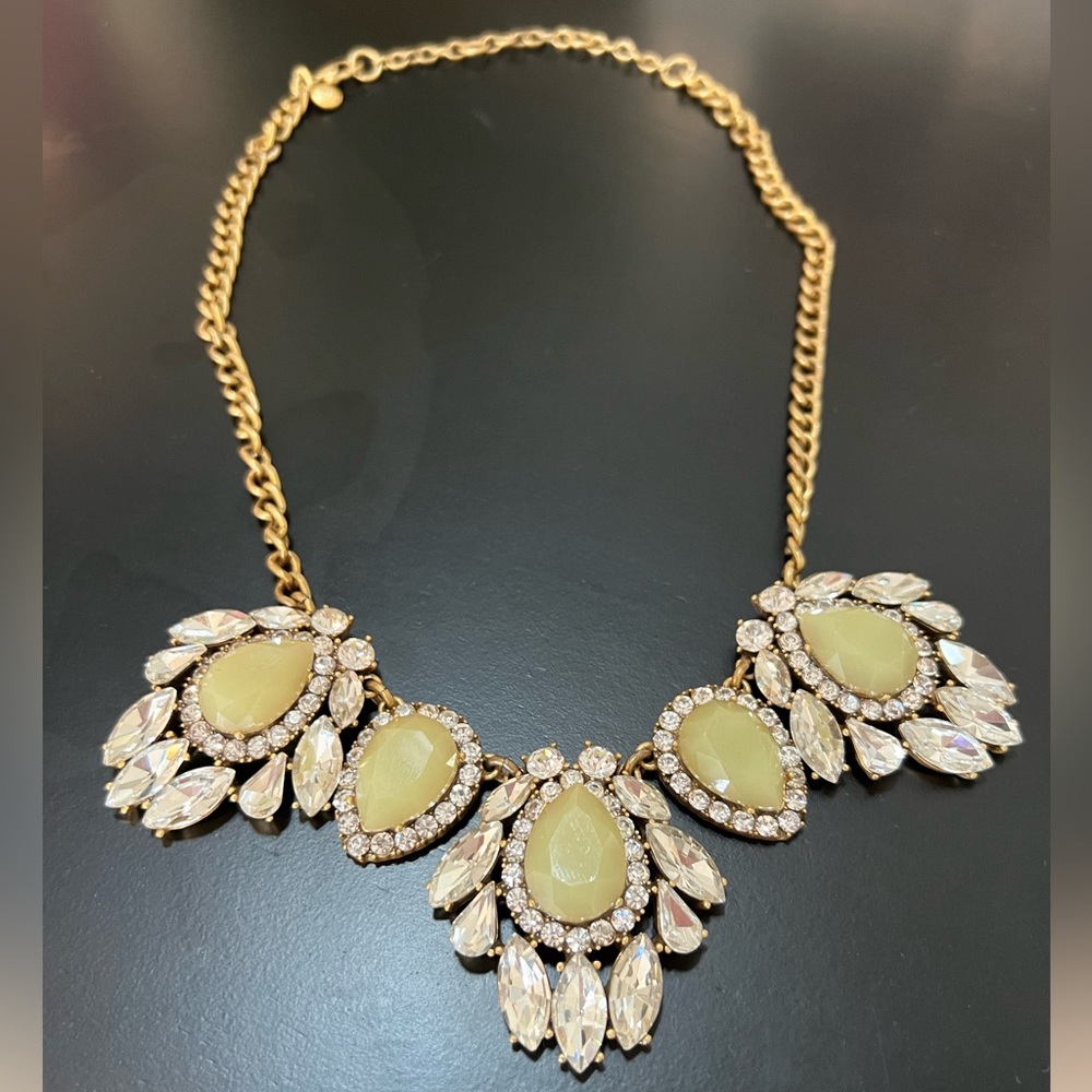 J. Crew Green and Crystal Rhinestone Statement Necklace